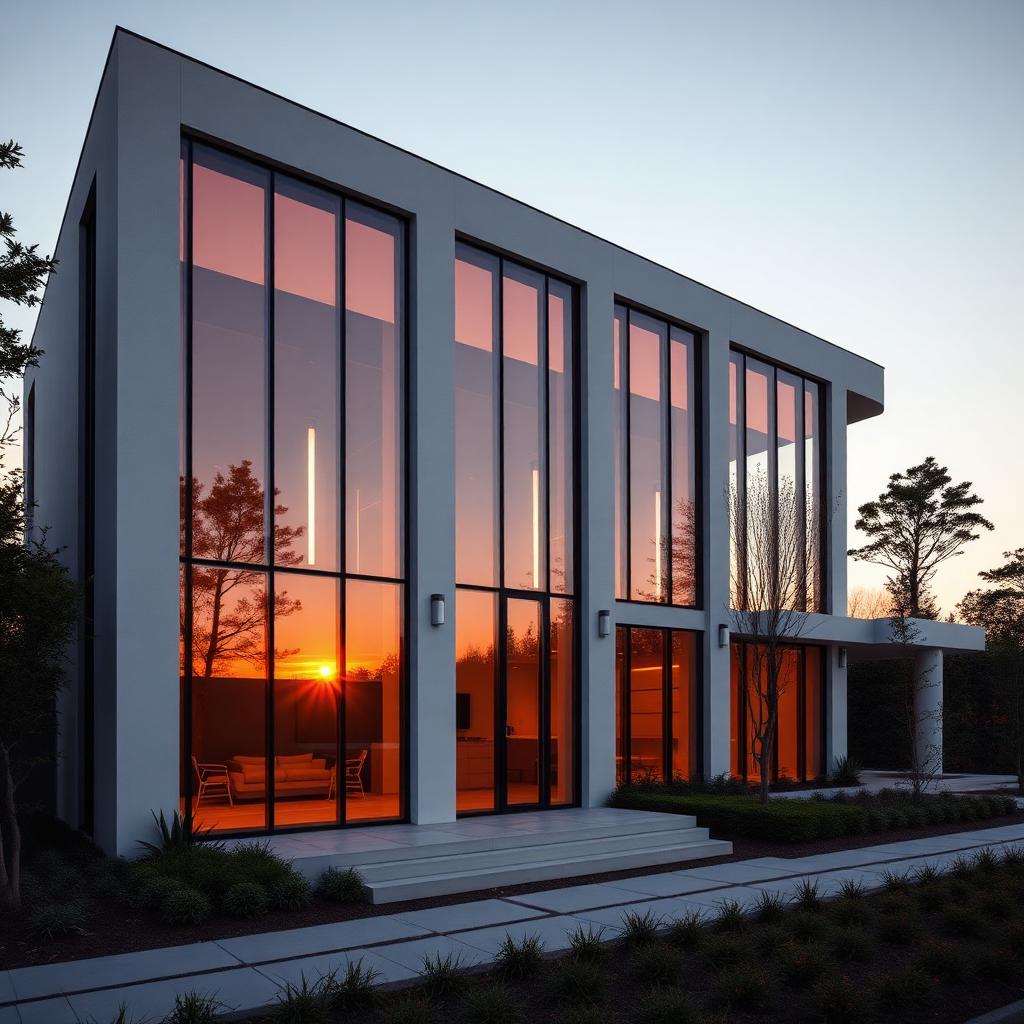 Maison d'architecte avec grandes vitres cristallines après entretien
